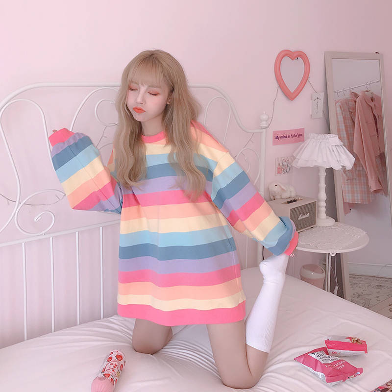 oversized rainbow sweater dress 90s Chunky Moody Rainbow Sweater Dress ODDBALLL VINTAGE